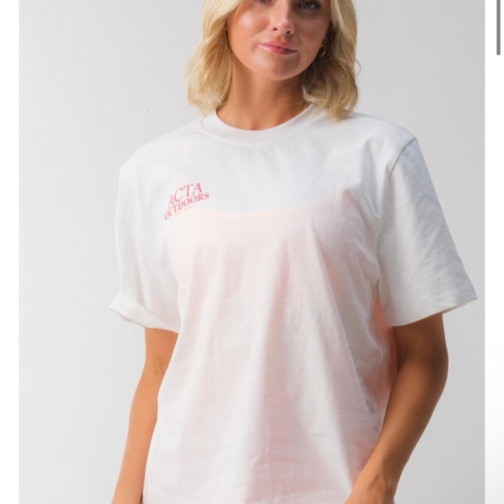 ACTA Outdoors Women's White and Pink Short Sleeve Tee
